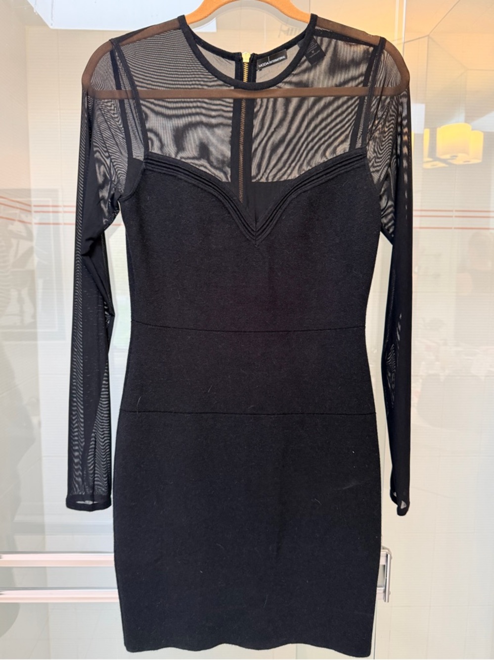 Moda International Black Long-Sleeve Mesh Yoke Bodycon Dress